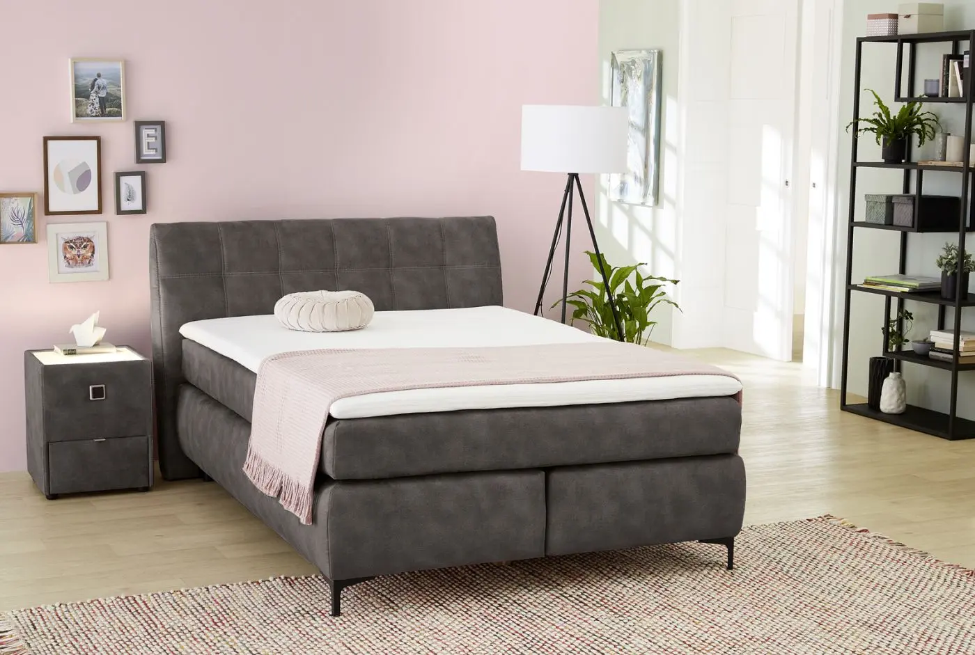 Boxspringbett Gitta dunkelgrau 140 x 200 cm